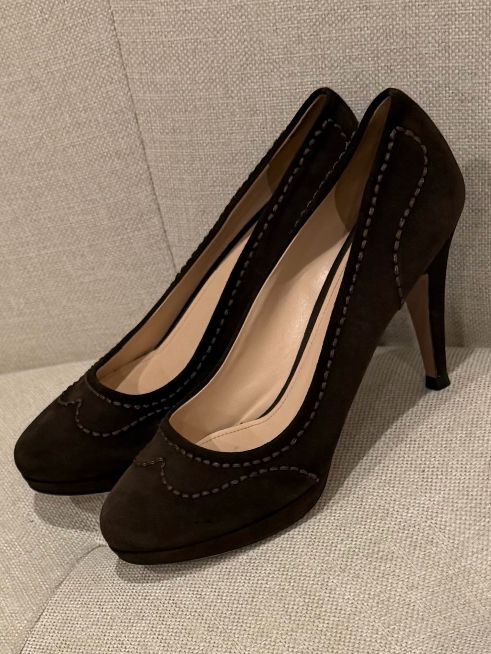 Prada Dark Brown Suede High Heel Pumps 39
